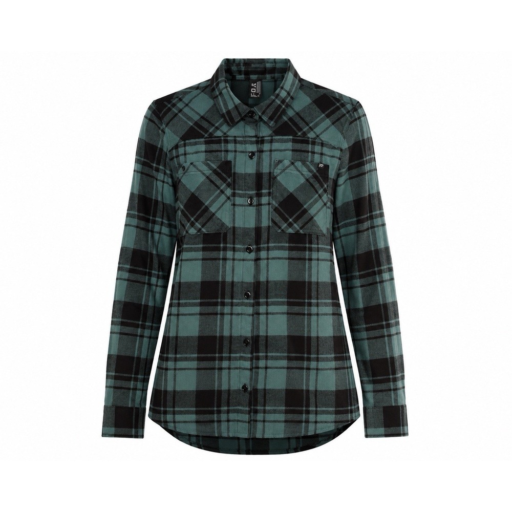 Fox Women's Small Plaid Flannel Shirt Green Black Button Down Long Sleeve